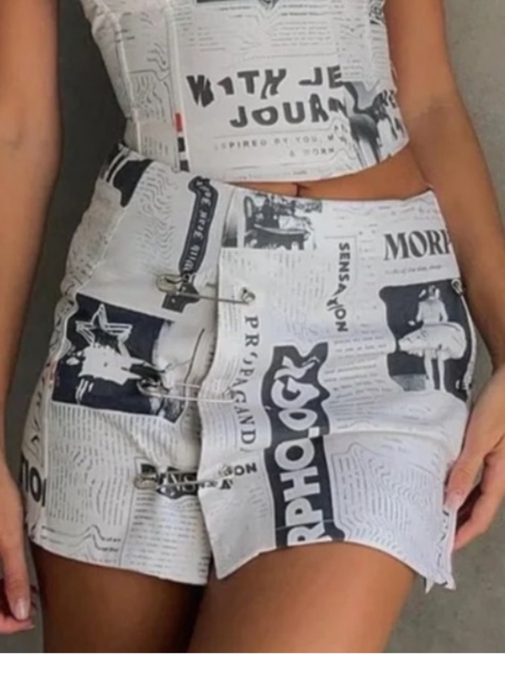 With Jean White & Black Newspaper Skirt